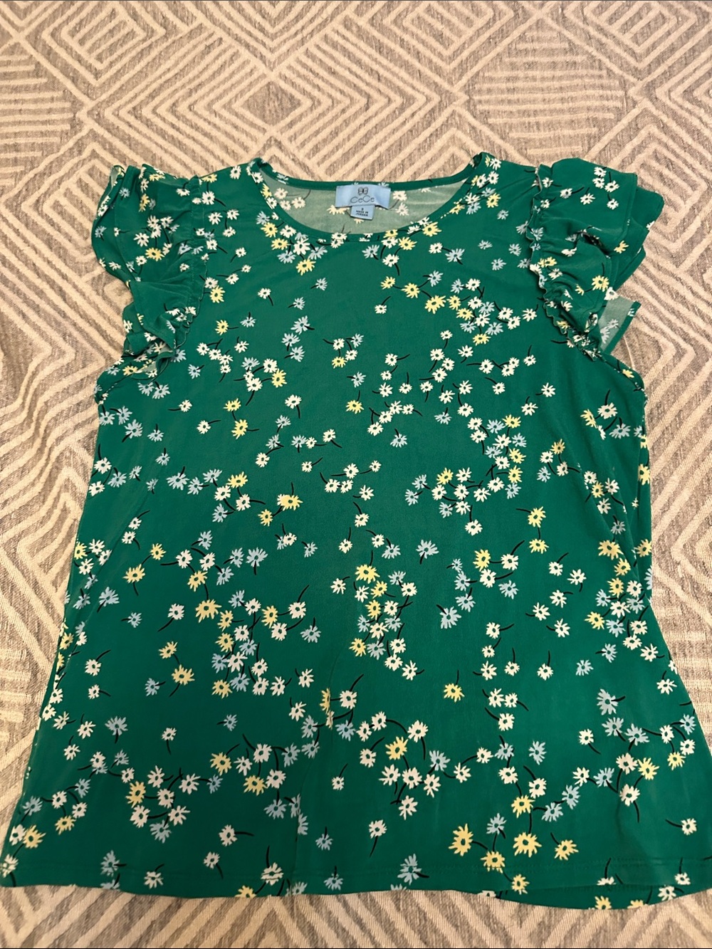 CeCe Green Floral Scoop Neck Blouse